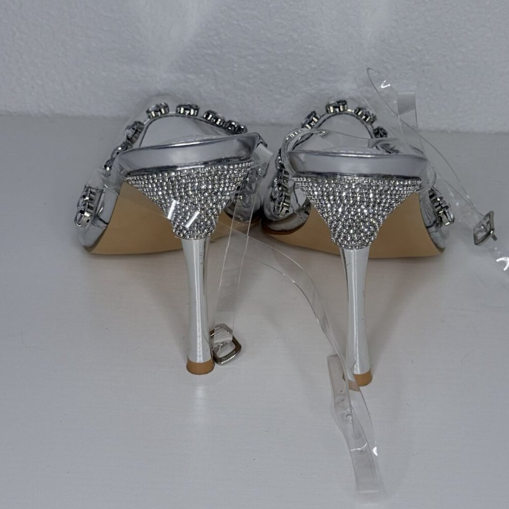 Public Desire Esmee Clear Heels with Heart Rhinestone Detail. - Picture 2 of 4